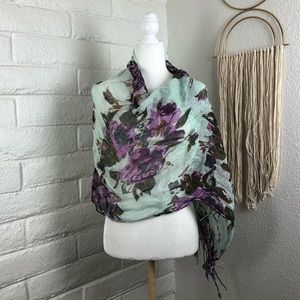 Floral scarf with fringe